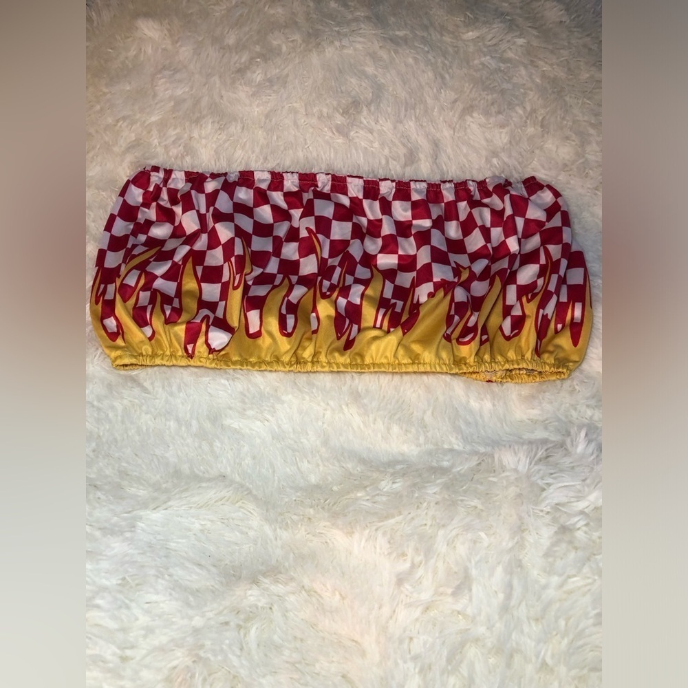 🔥Red and Yellow Checkered Flame TubeTop 2X🔥